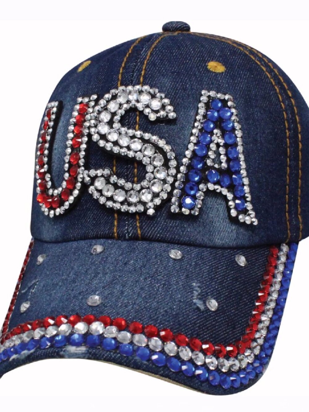 USA Denim Bling Red White Blue Cap Hat - NEW Fast Ship